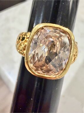 Vintage Gold Plated Renaissance Cushion Cut Statement Cocktail Ring Gold SZ 8.75